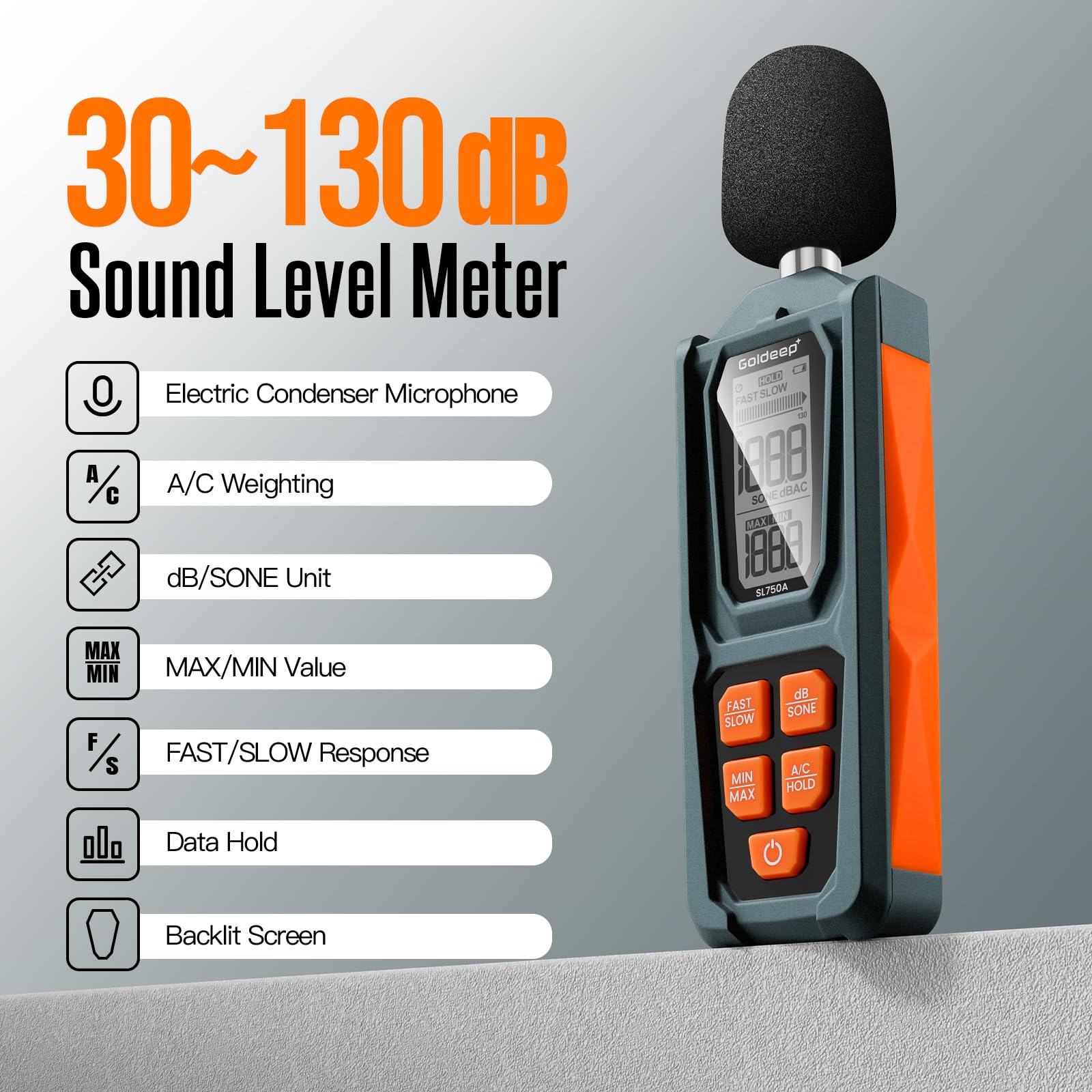 Goldeep SL750A Sound Level Meter - Orange -2 Goldeep SL750A Sound Level Meter - Orange -2