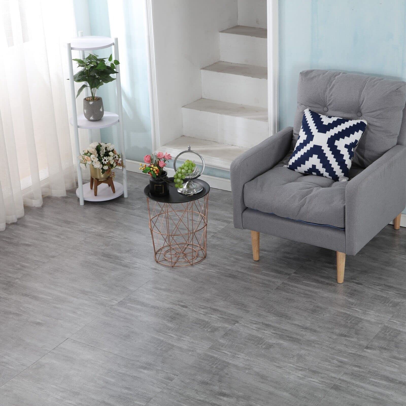 60cm Square Marble Effect Vinyl Floor Tiles Self Adhesive Flooring Planks Lino (Grey Wood, 2 x Pack of 11 = 8m²)