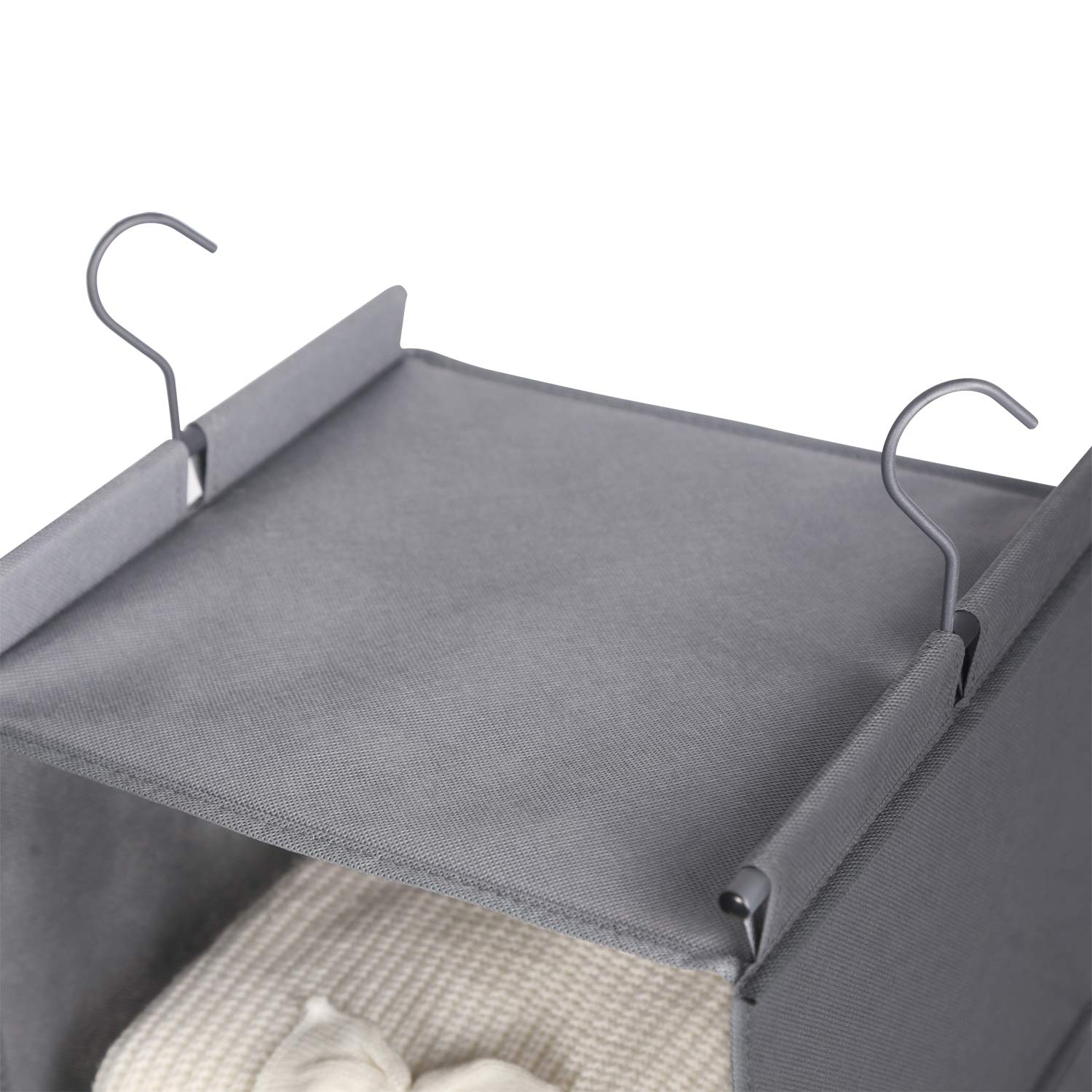 MAX Houser Organizador de armario colgante de 4 estantes, ahorro de espacio, estantes colgantes de tela con 2 bolsillos laterales, plegable (gris)