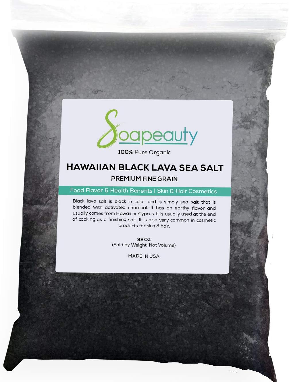 HAWAIIAN BLACK SEA SALT | 100% Natural Organic | Great Gourmet Finishing Salt & Perfect for Professional Skin, Hair & Bath Cosmetics | Fine Grain | 2 Pounds
