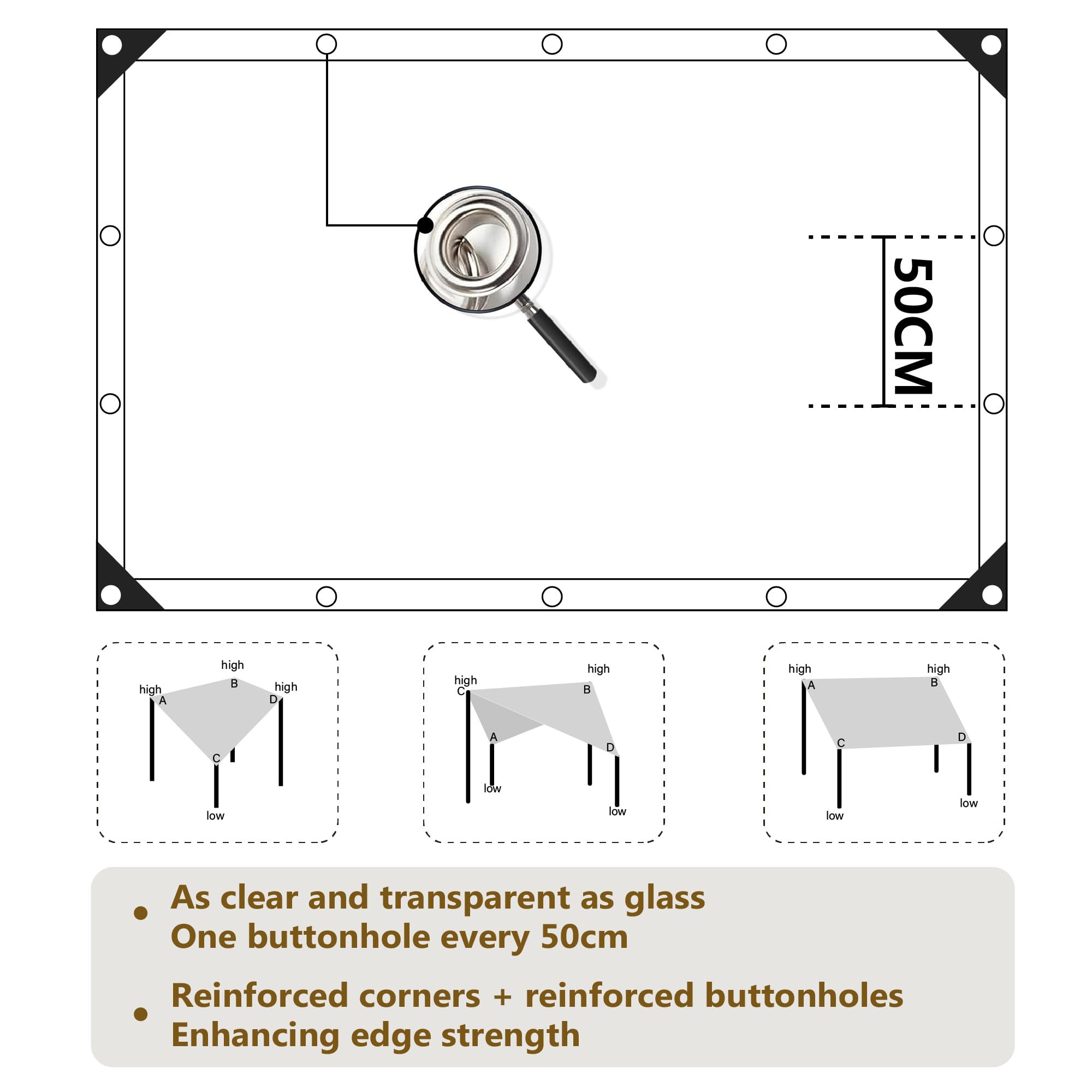 Bâche Imperméable Transparente avec Oeillet 220 x 300 cm en PVC Transparent Bâche Imperméable et Transparente Epaisse Multifonction pour Meubles de Jardin, Couleur Transparente