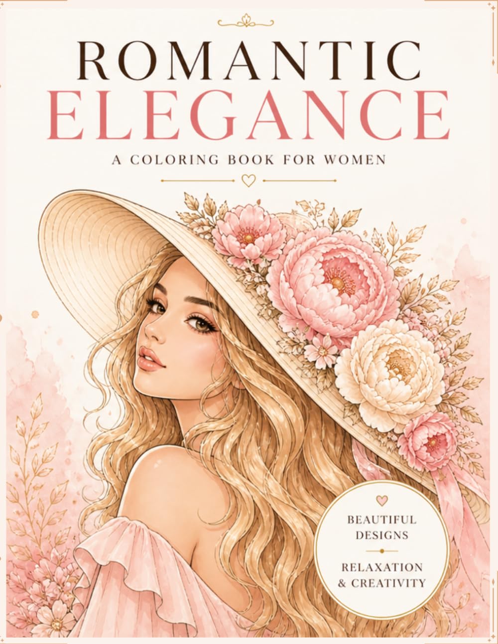 Romantic Elegance Coloring Book for Women: Beautiful Relaxing Designs, Stress Relief, Feminine Art, Flowers & Paris Vibes