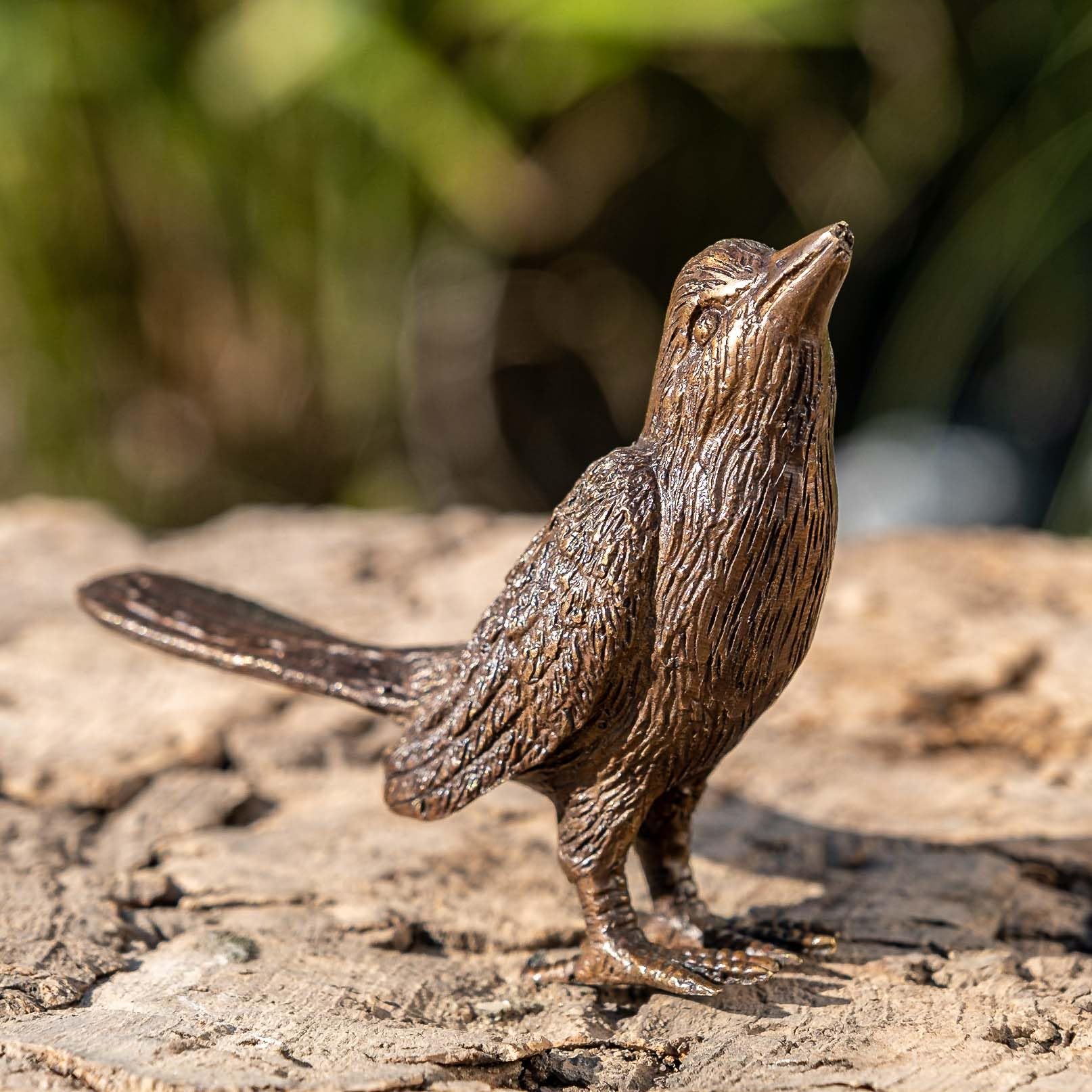 IDYL Scultura in bronzo a forma di uccello | 8 x 4 x 12 cm | figura animale in bronzo fatto a mano | scultura da giardino o laghetto | artigianato di alta qualità | resistente alle intemperie