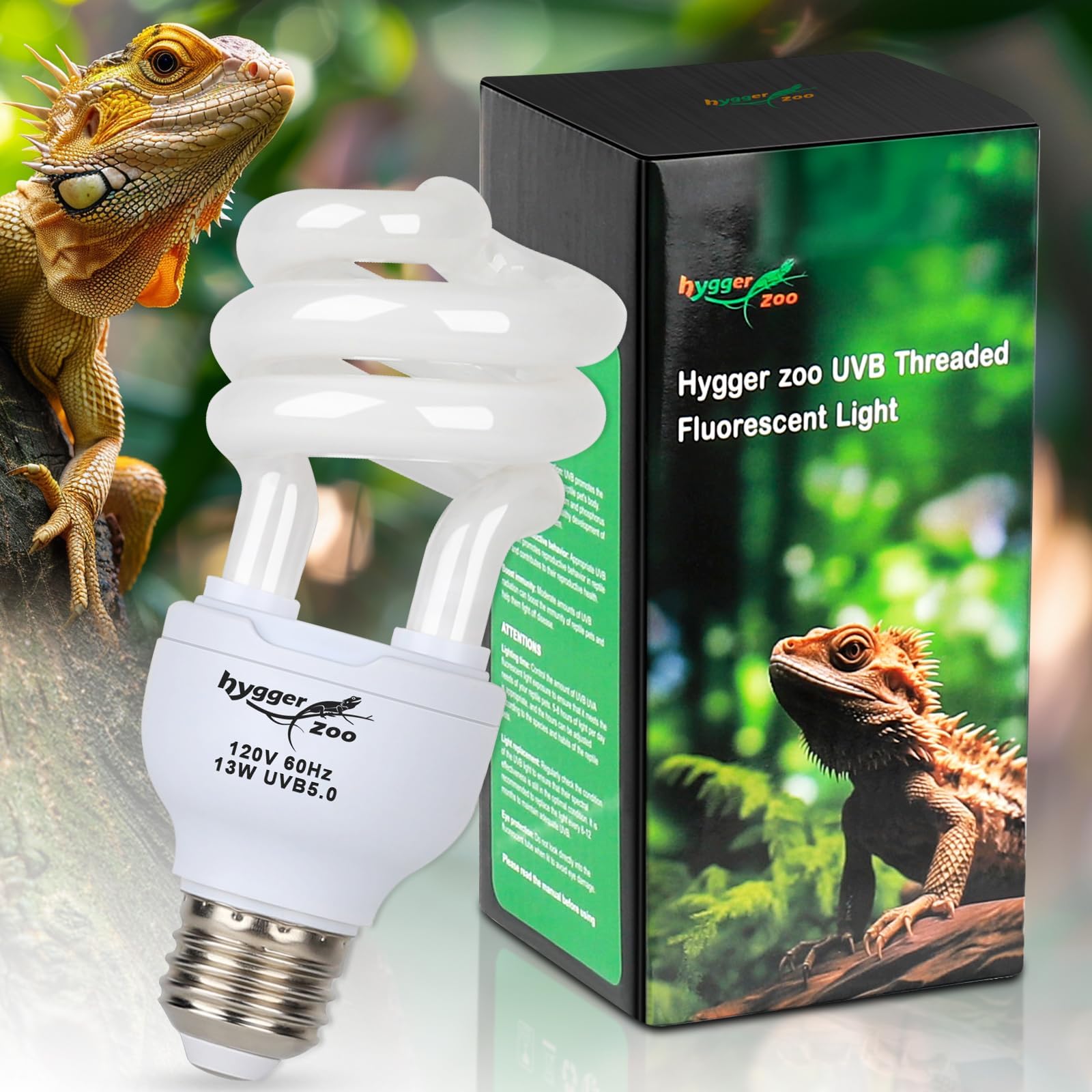 UVB Bulb 5.0 UVA UVB Reptile Light Bulb, 13W UVB Light for Reptiles UVB Lamp for Turtle Frog Snake Chameleon Ball Python Iguana Tank