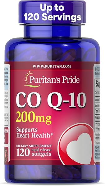 Puritan's Pride Coenzyme CoQ10 200mg, Dietary Supplement for Heart Health, Blood Pressure, Oral Gum Health, and Healthy Aging Support, 120 Servings, Rapid Release Softgels