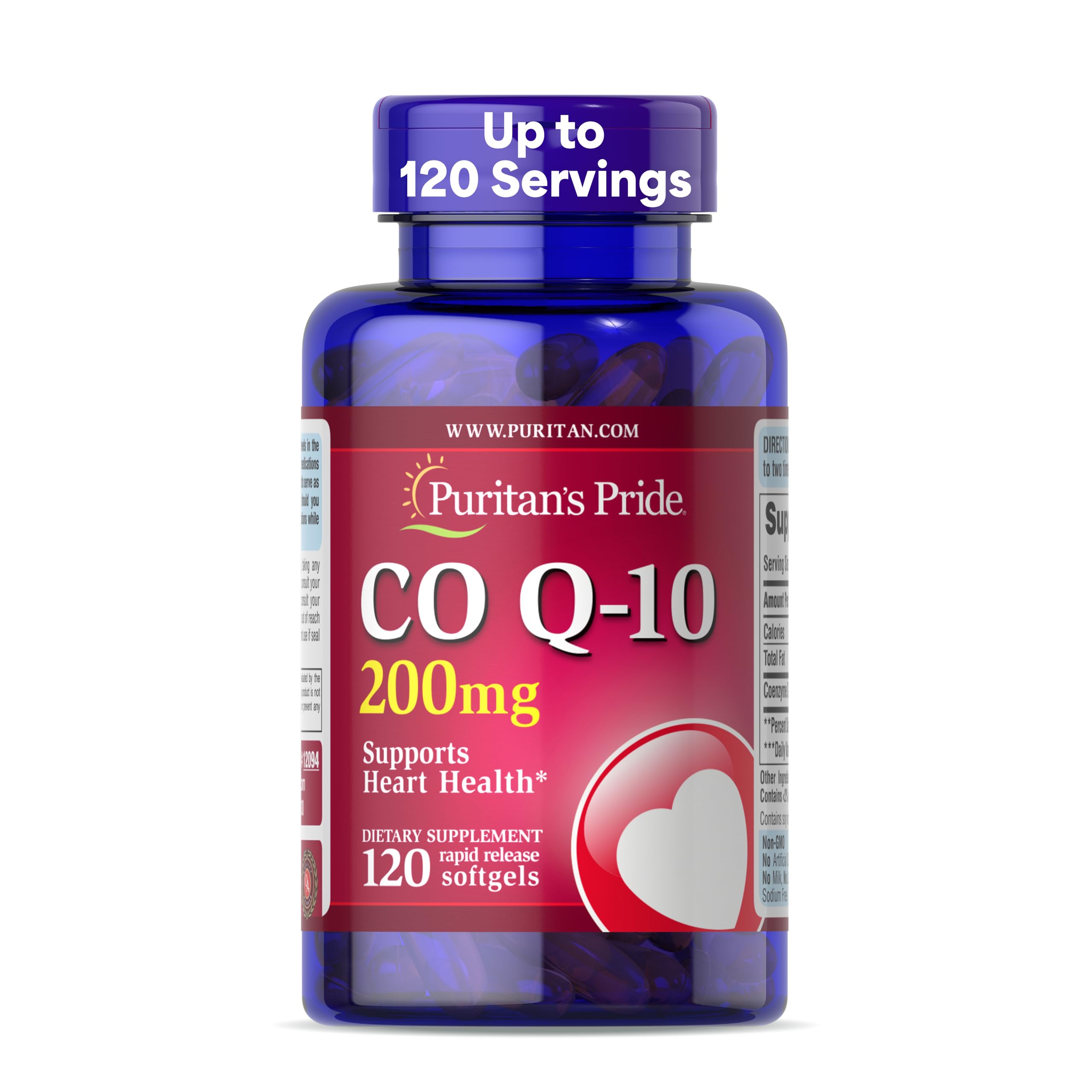 Puritan's Pride Coenzyme CoQ10 200mg, Dietary Supplement for Heart Health, Blood Pressure, Oral Gum Health, and Healthy Aging Support, 120 Servings, Rapid Release Softgels