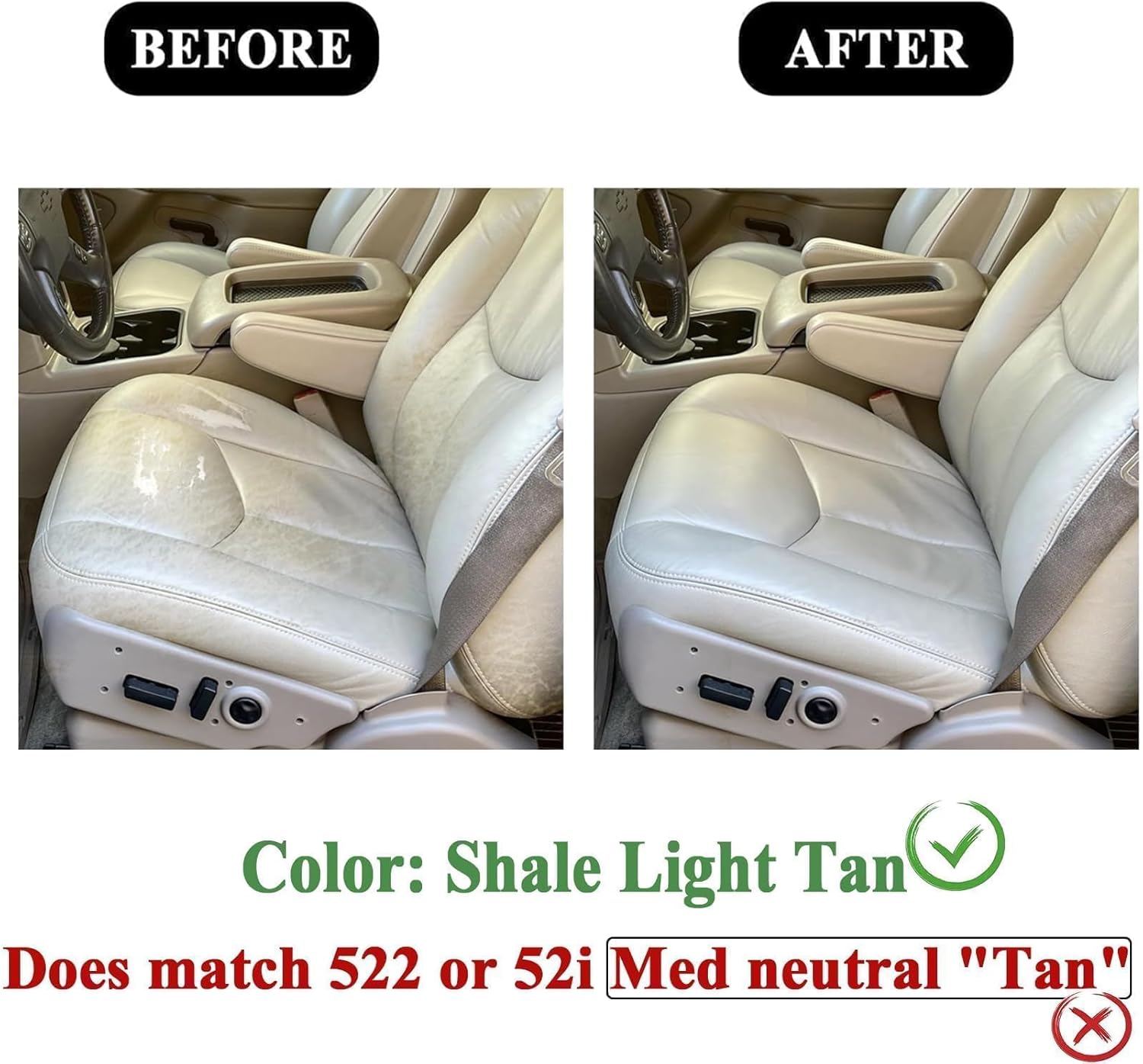 NLQR Replacement Leather Driver and Passenger Side Bottom Seat Covers Light Tan 522 Compatible with Chevy Avalanche Tahoe Suburban Yukon XL 2003 2004 2005 2006