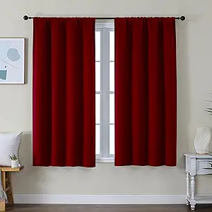 Simplebrand Ava Red Short Blackout Curtains for Bedroom 54 Inches Long 2 Panels Set, Solid Thermal Insulated, Energy Saving Window Treatment Curtains Blackout Drapes, W40 x L54 Inch, Red