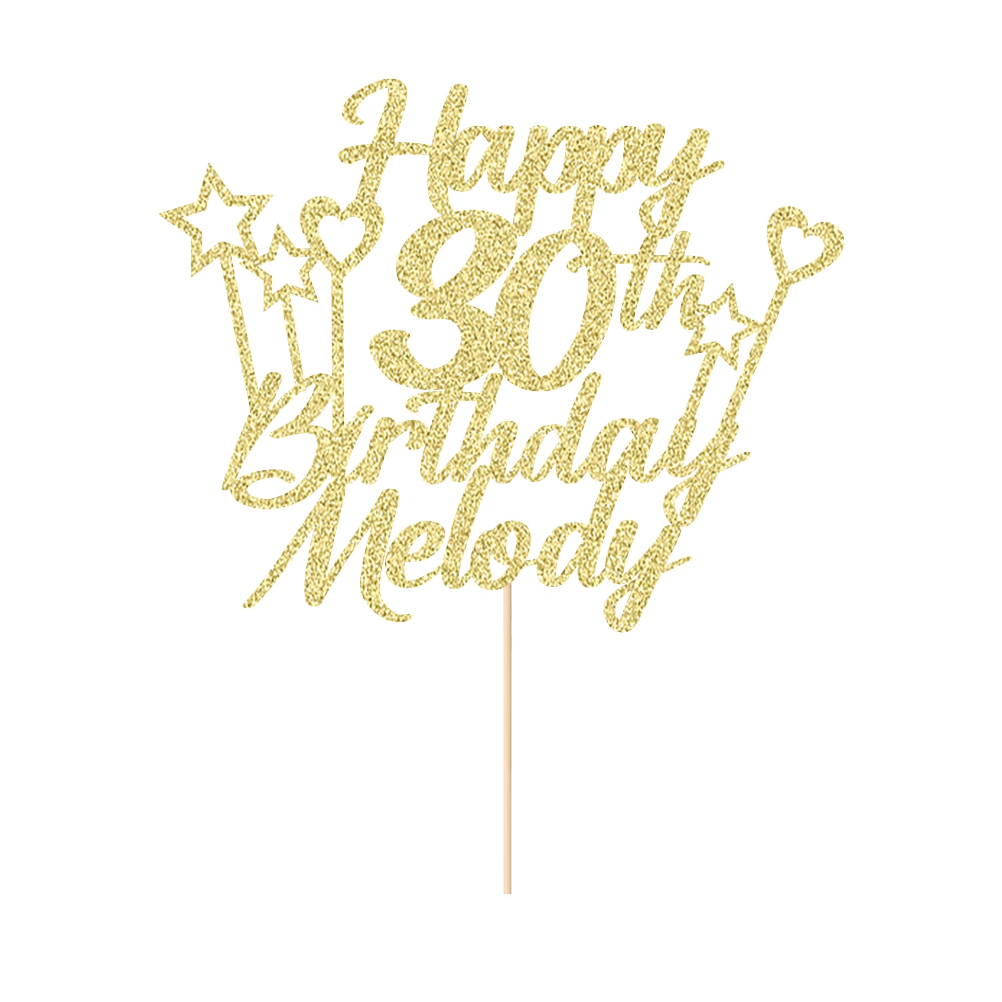 Personalised Happy Birthday Cake Topper Double Sided Glitter Cake Toppers Any Name & Any Age for 16th 18th 21st 30th 40th 50th 60th 70th 80th Birthday Decorations Cake Decorations (Champagne Gold)