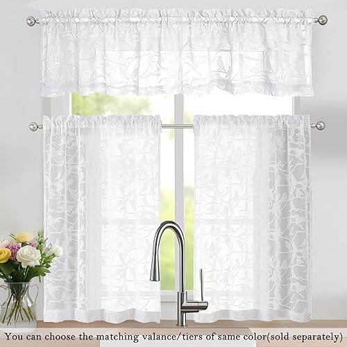 Vista 166 de OVZME - Anji Cortinas semitraslúcidas de gasa, ligeras, vaporosas, privacidad, textura, bolsillo barra doble, pájaros recortados, dormitorio, sala