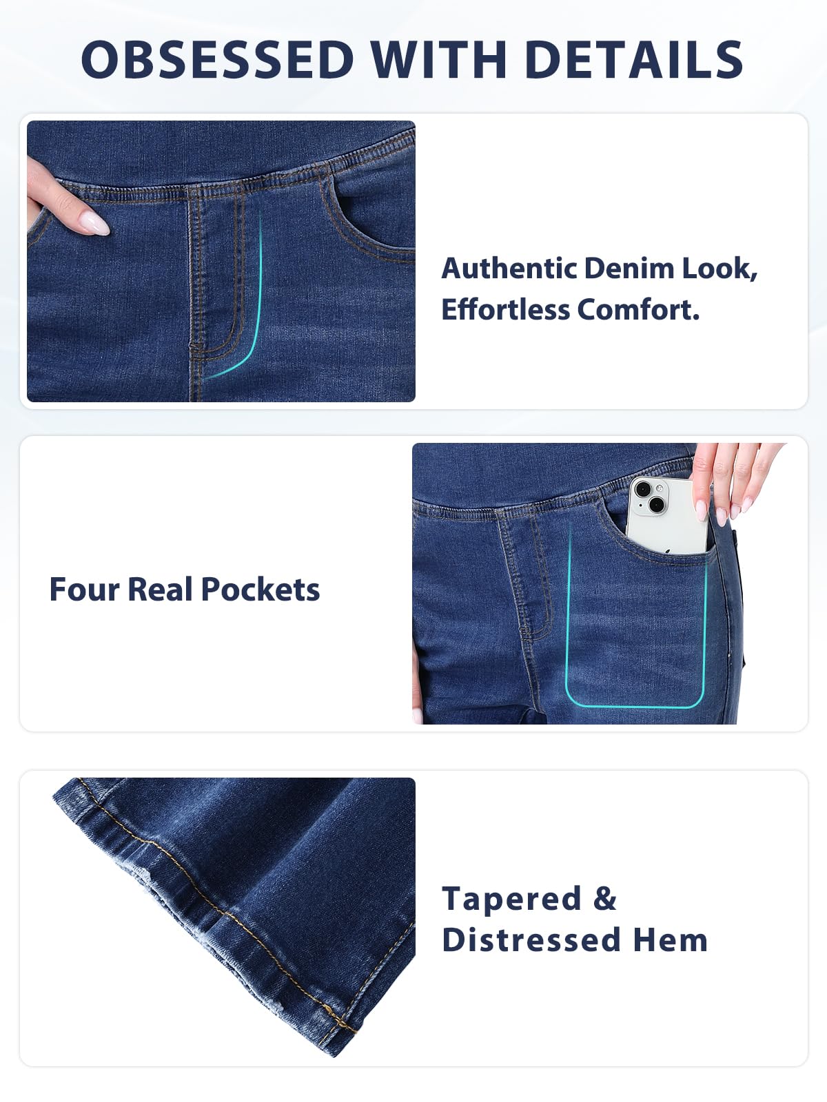 Vaqueros Elasticos Mujer, Classic Tapered Jean Push Up Cintura Alta con 4 Bolsillos Pantalones De Mezclilla Legging