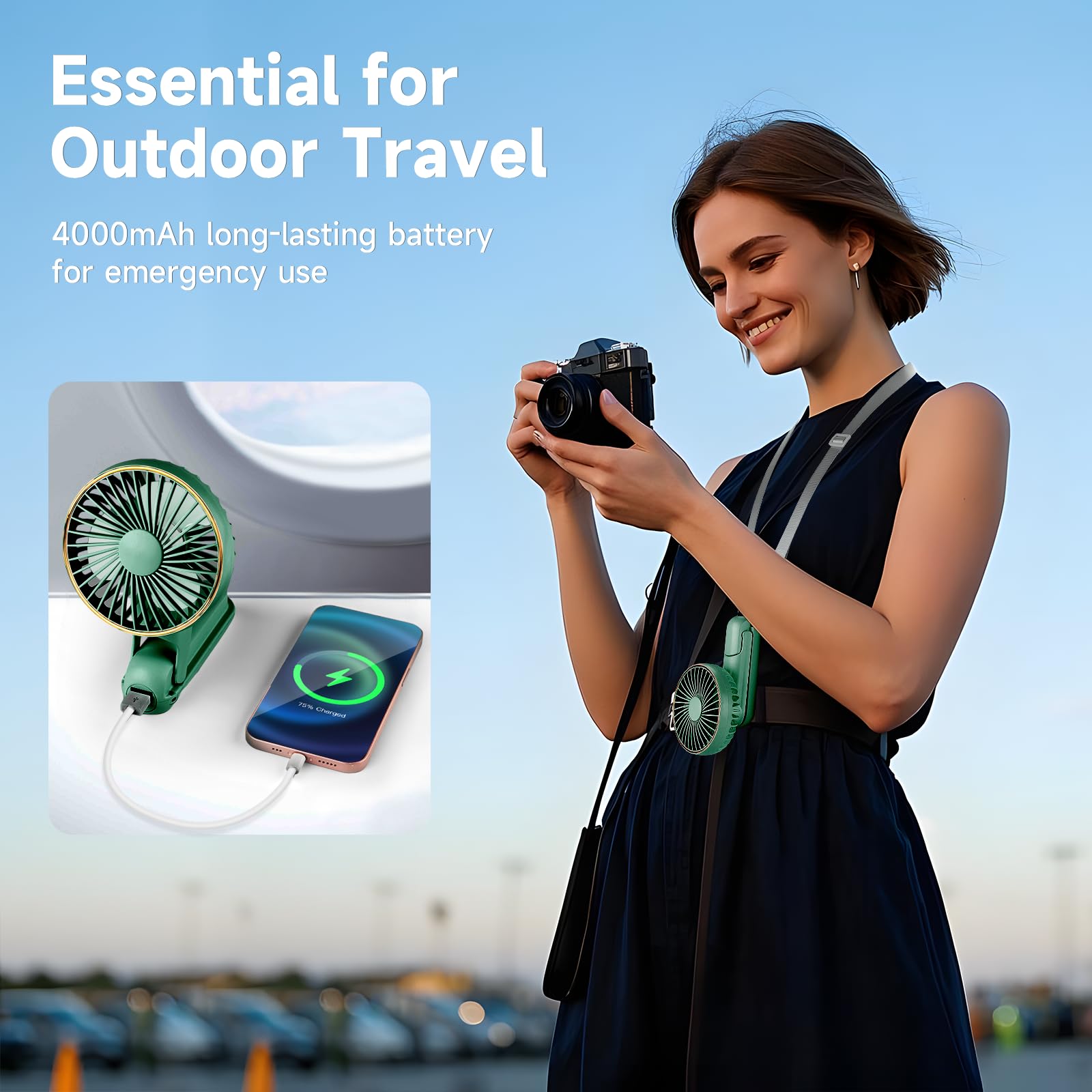 Ventilador de mano portátil, plegable de 180°, mini ventiladores de mano recargables por USB para viajes, verano, exteriores, oficina, 5 velocidades ajustables, pantalla LED, 5-15 horas de