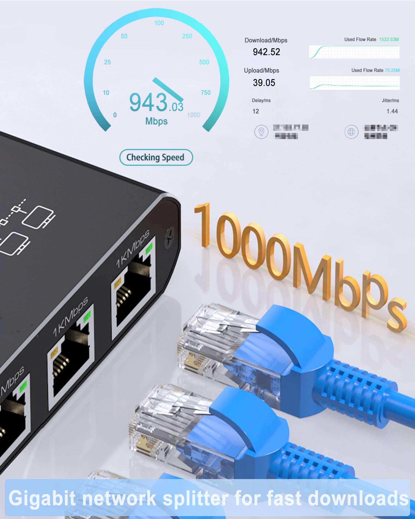 LIEZHUA Répartiteur Ethernet 1 vers 4, 1000 Mbps haute vitesse Ethernet avec câble LAN Cat 6 [4 appareils réseau simultané], extension de réseau LAN Gigabit RJ45 pour câble Cat8/7/6/5e/5