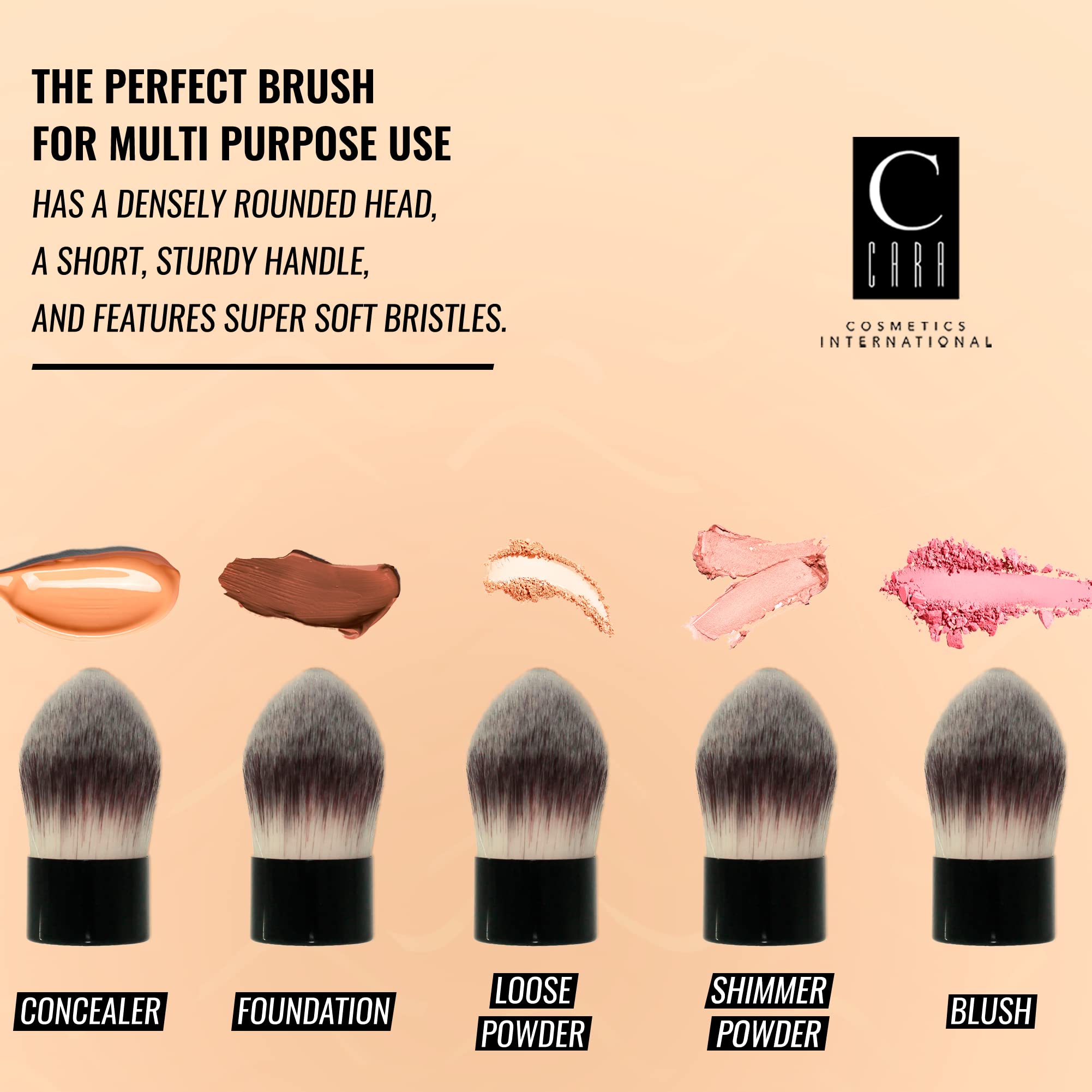CARA Cosmetics Pinceau Kabuki #17 - Pinceau de maquillage compact pour le visage, le fard à joues, le fond de teint, le bronzage et le maquillage liquide, pinceau à blush rétractable sans couture,