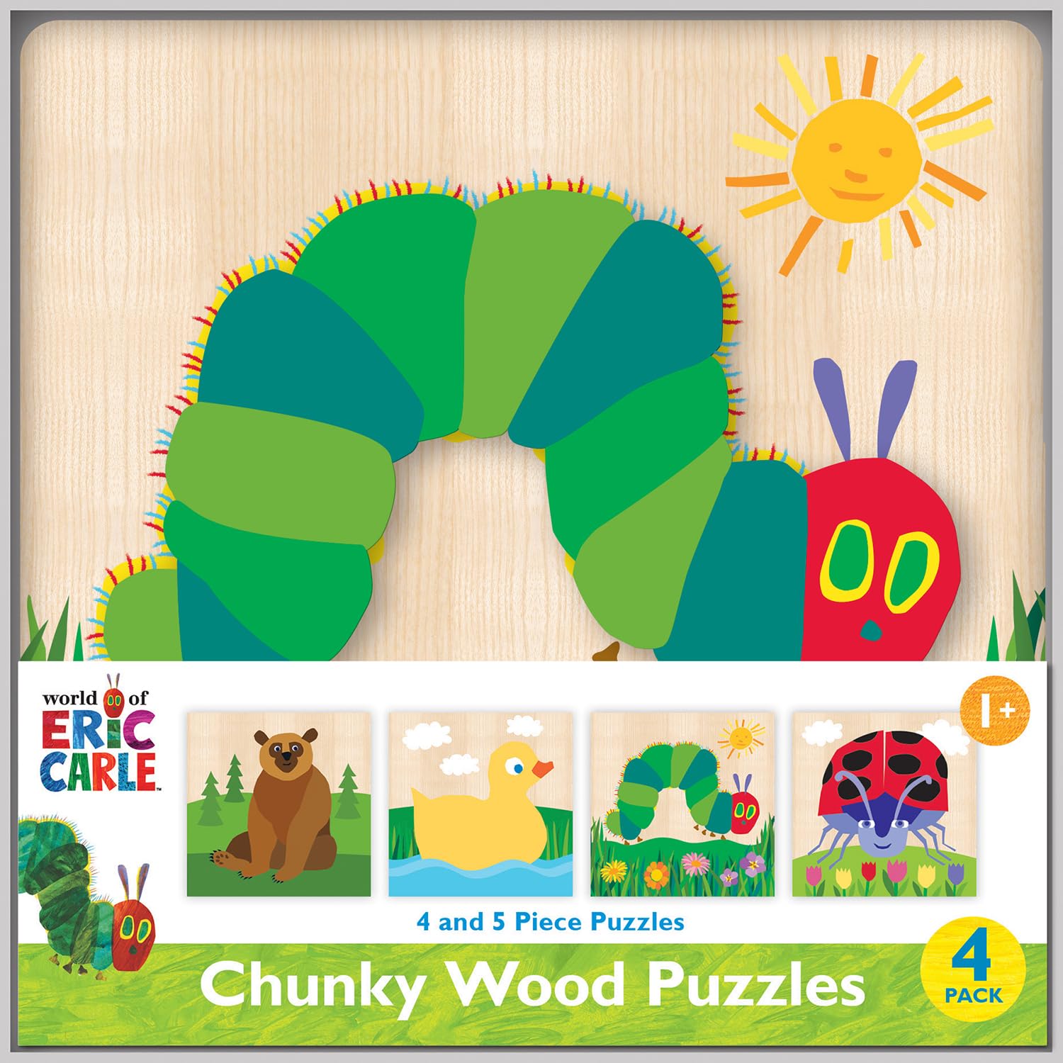 Eric Carle Chunky Wood Puzzle 4 Pack - Portable Jigsaw Puzzle