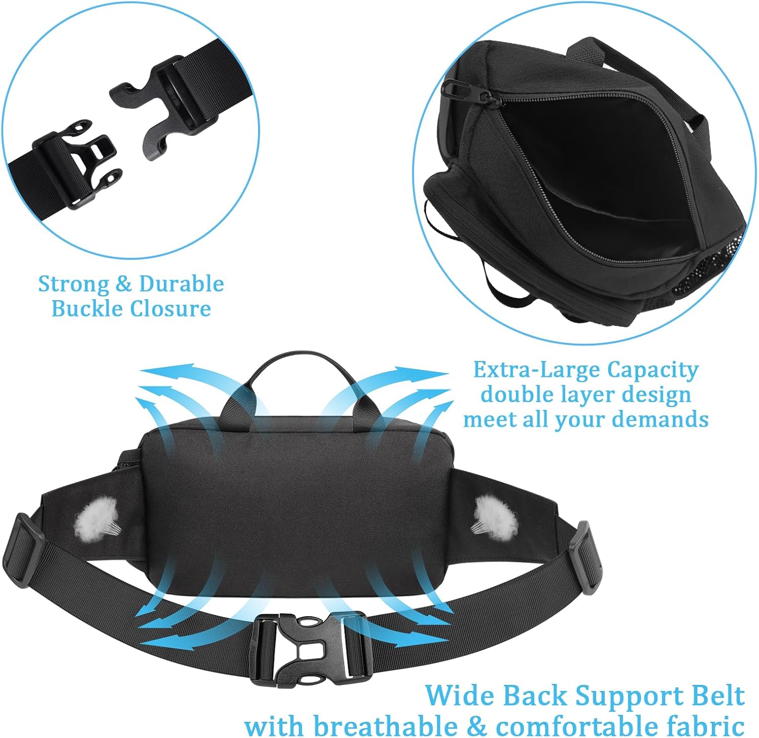 ETACCU Hands Free Dog Leash with Zipper Pouch, Waist Belt for Large Medium Dogs for Running, Walking, Jogging and Hiking, Dual Padded Handles and Durable Bungee - Black (1 Dog Black) - Image 5