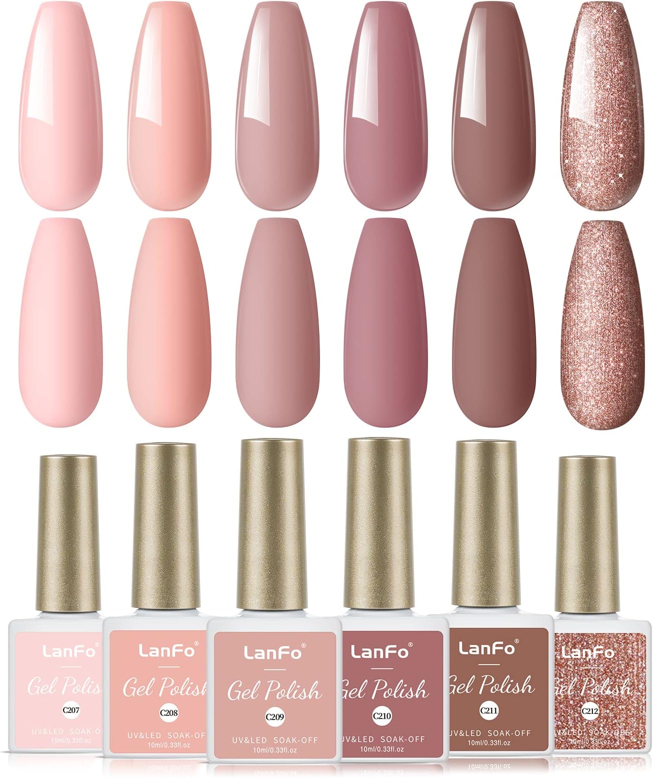 LanFo Nude Gel Nail Polish Set, 6 Colors Gel Polish Brown Glitter Nail Polish Set ALL Seasons Gel Nail Polish UV LED Lamp Soak off DIY Nail Art Manicure at Home