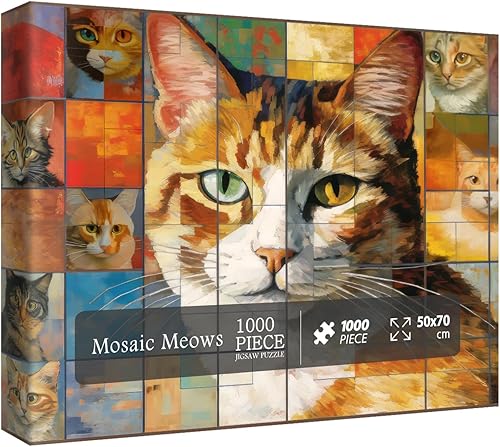 Miniatura 1 de Rompecabezas de gato para adultos de 1000 piezas, rompecabezas divertidos de gatitos, rompecabezas de animales de mosaico como regalo de cumpleaños