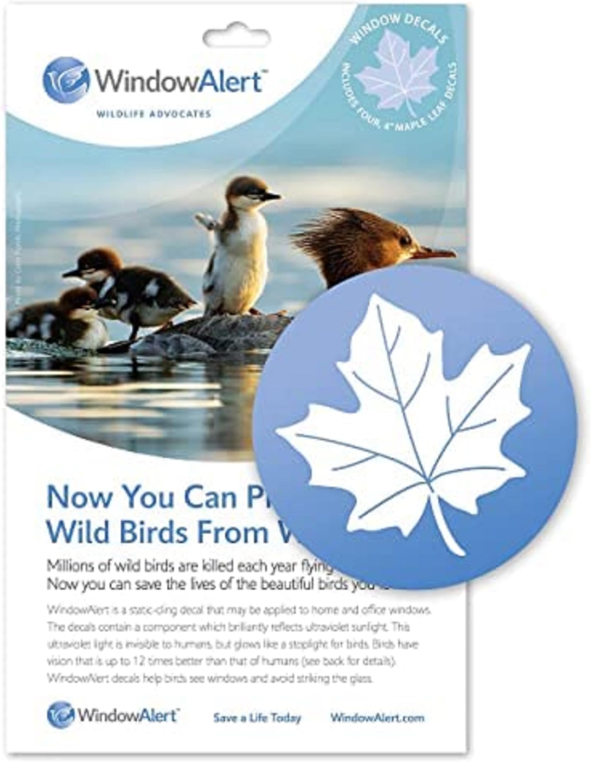 WindowAlert Maple Leaf Anti-Collision Decal - UV-Reflective Window Decal to Protect Wild Birds from Glass Collisions - Made in The USA