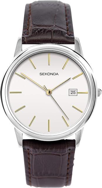 Sekonda Men's Classic 37mm Quartz Watch with Date Window and Leather Strap