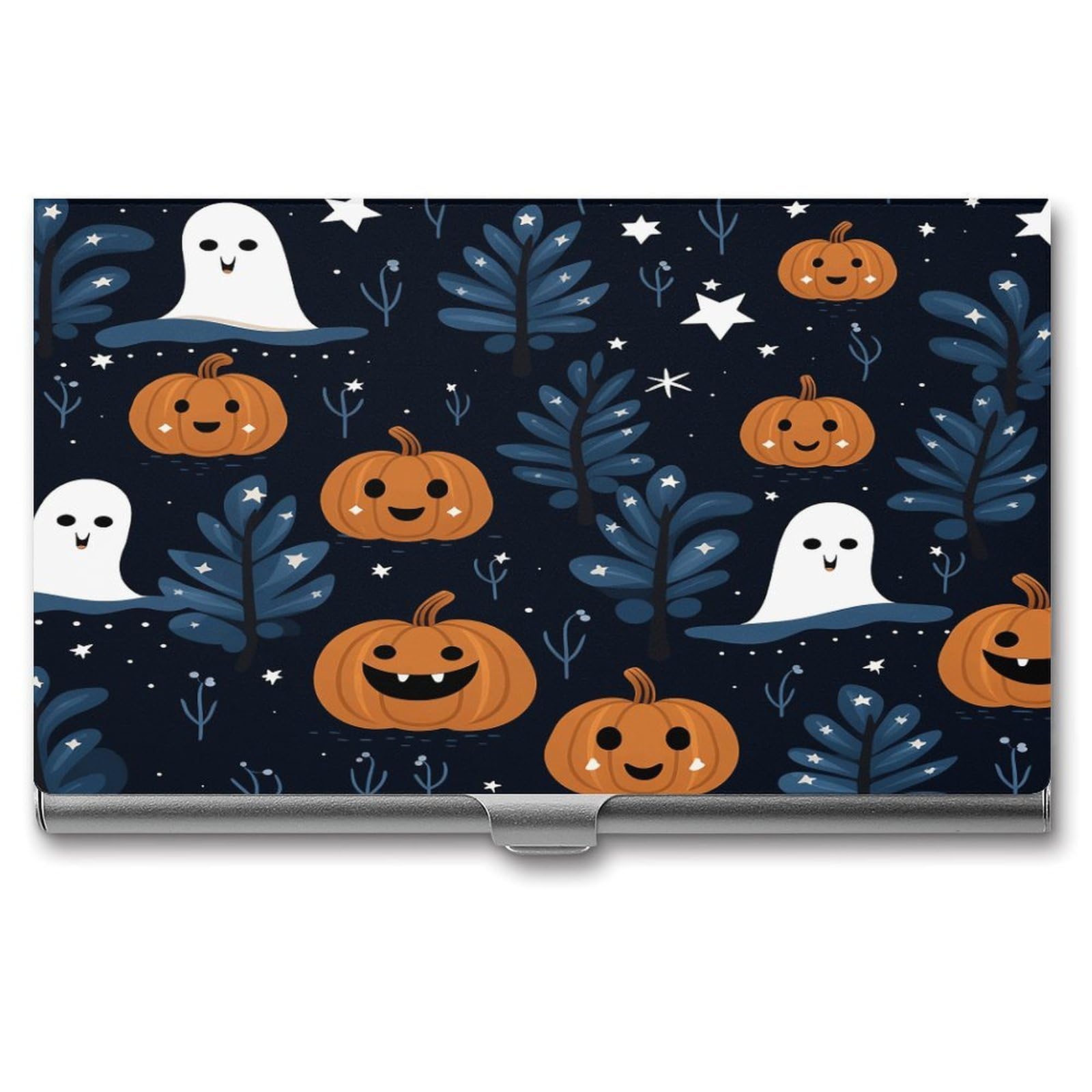 JTREHY Cartoon Pumpkin Head Business Card Holder Slim Purse Name Card Holder Portable Metal Business Card Case Wallet Large Capacity Lightweight Business Card Case for Men Women