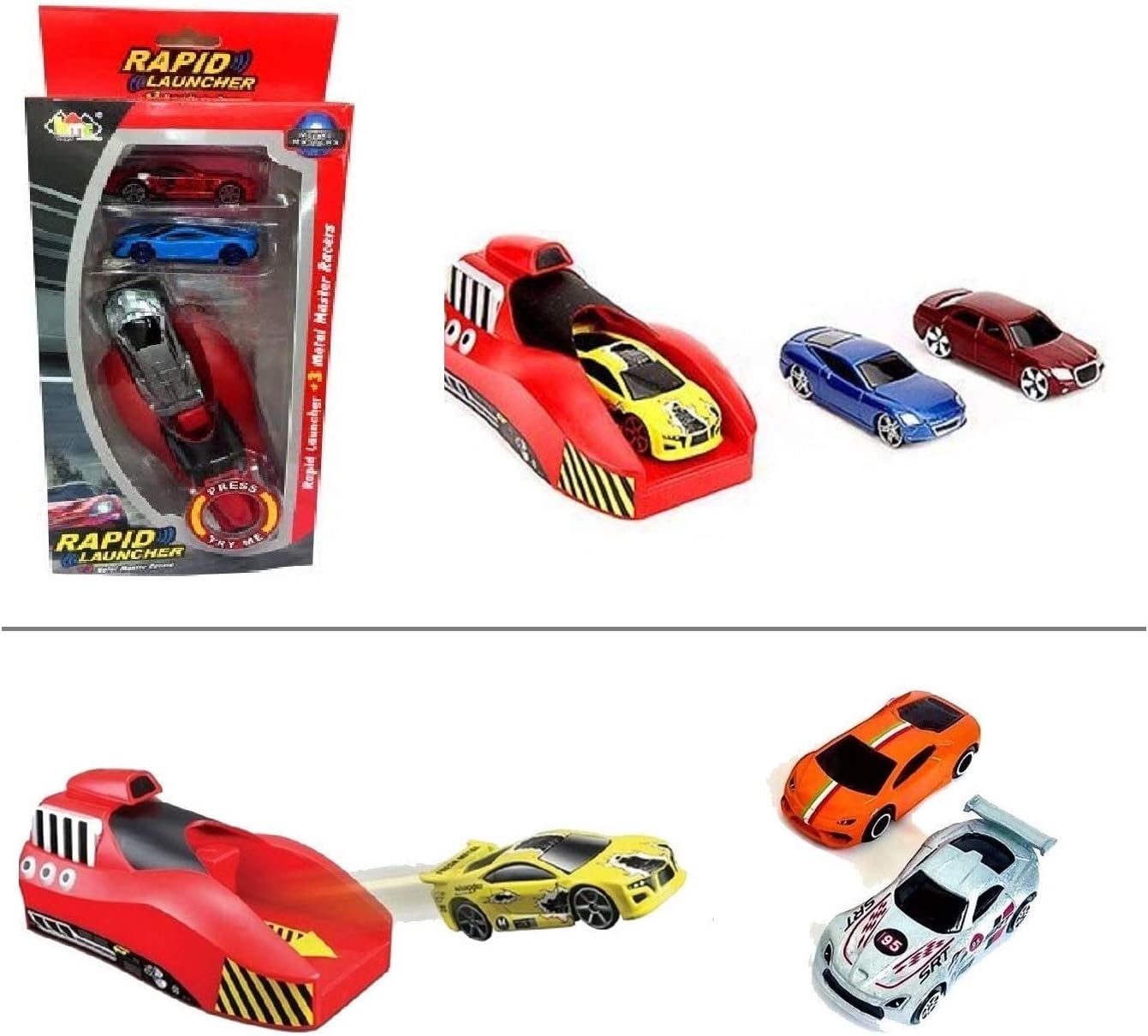 TMG Rapid Launcher Play Set Toy with 3 Die Cast Metal Stunt Car and Stoppers Best Toy Gift for Kids (Random Color)