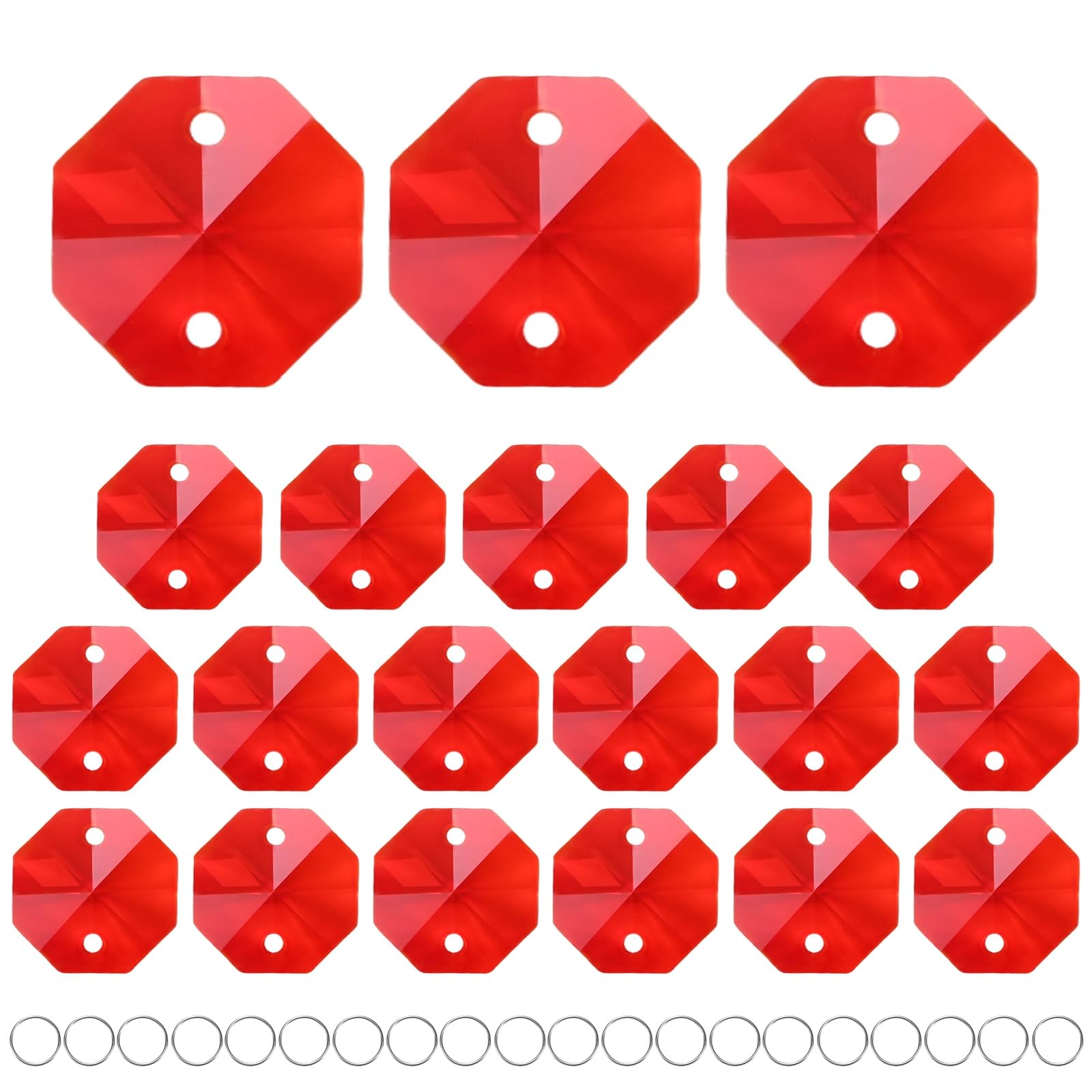 M METERXITY 20-Pack Crystal 2 Hole Octagon Prisms, 14mm/0.55 Inch Chandelier Pendant Maker Hanging Crystals Chandelier Prisms for Home/Windows/Garden/DIY Decoration[Bright Red]