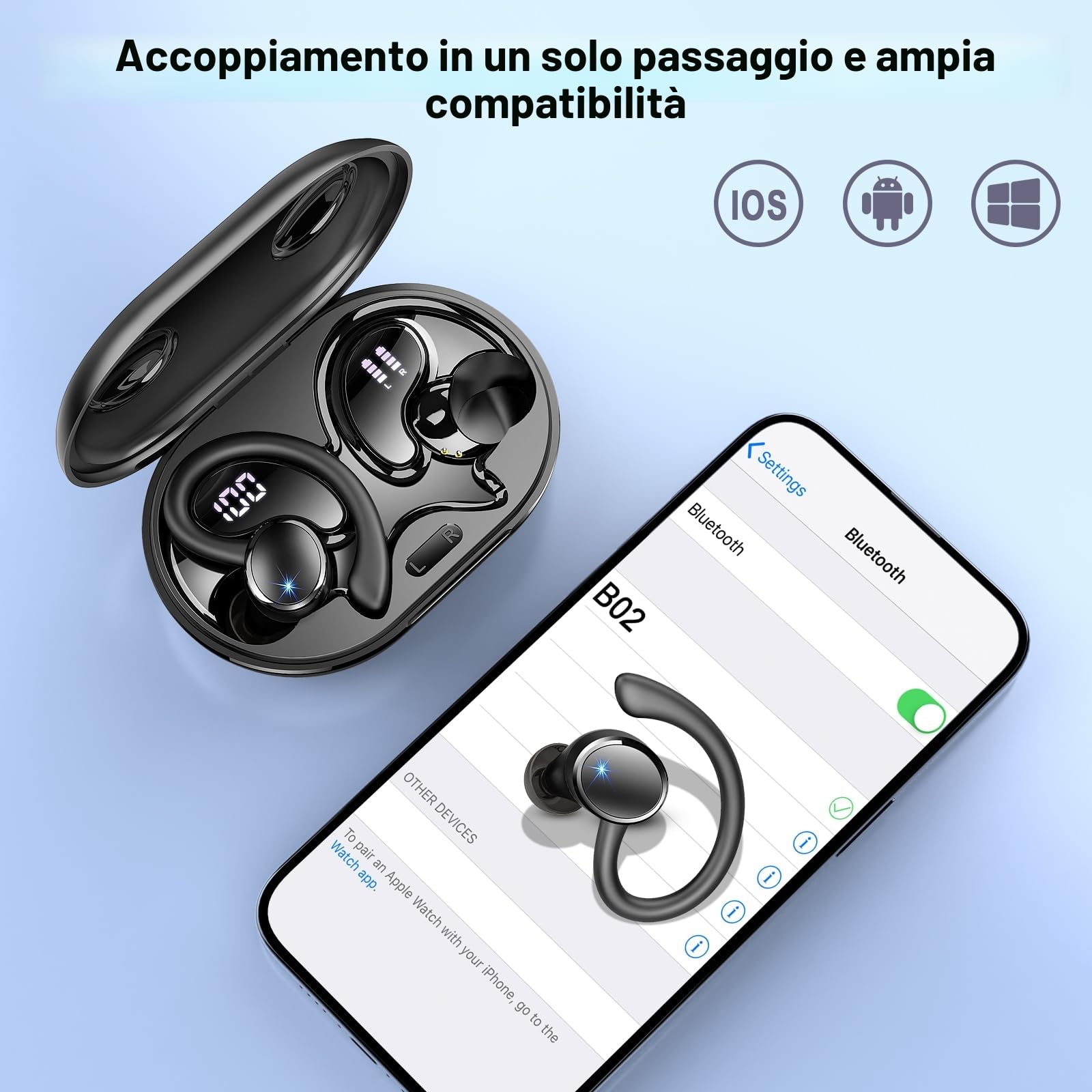 Matast Cuffie Bluetooth 5.4 Sport, Auricolari Bluetooth con 3D Bass Stereo, 50 Ore Cuffie Wireless In Ear Cancellazione Rumore ENC e HD Mics, IP7 Impermeabile Cuffie Senza Fili