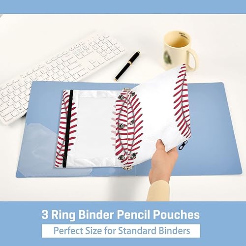 Vista 6 de Estuche para lápices deportivos de béisbol para 3 anillas, bolsa transparente para lápices con cremallera suave para organización, suministros