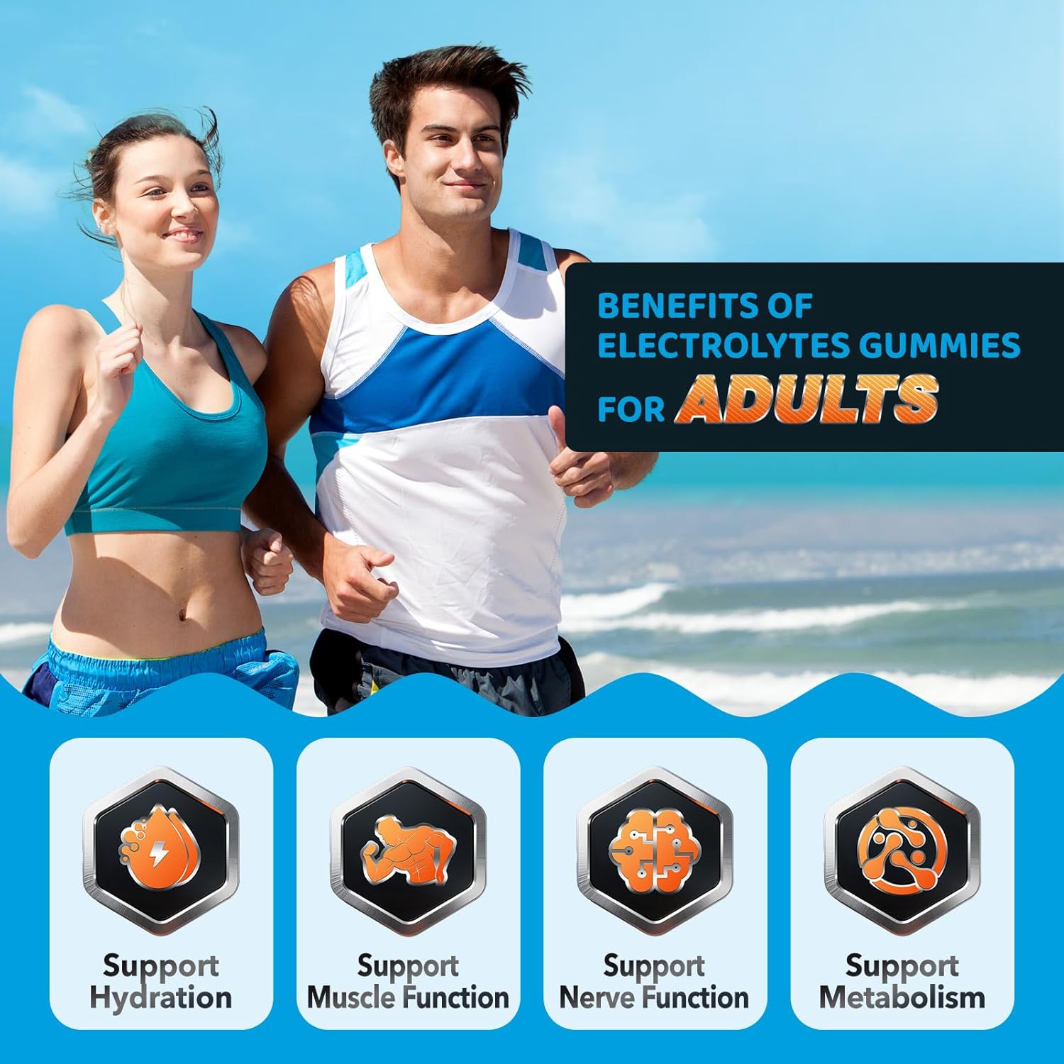 Electrolyte Gummies for Hydration, Hydration Gummies for Kids & Seniors Adults, with Potassium, Magnesium, Calcium, Sodium, Chloride for Runners and Endurance Sports, Orange Flavor, Vegan, 60 Chews - Image 4