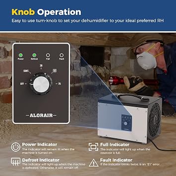 ALORAIR 70 PPD Crawl Space Dehumidifier, Crawlspace Dehumidifiers Commercial Dehu for Home and Basements, Compact, Portable, Auto Defrost, Memory Starting, cETL
