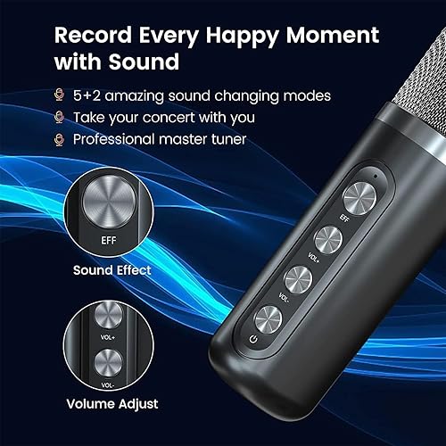 Vista 30 de Mini máquina de karaoke para niños y adultos, altavoz portátil de karaoke Bluetooth con 2 micrófonos inalámbricos para fiestas en casa, grandes