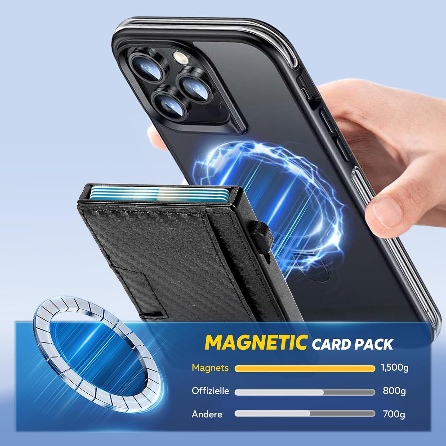 Wallet for Men, Magnetic Pop-Up Card Holder Easily Removable, Slim Minimalist Wallet Leather Slots Credit Card Holder Wallet RFID Blocking Bifold Gift for Men - Image 2