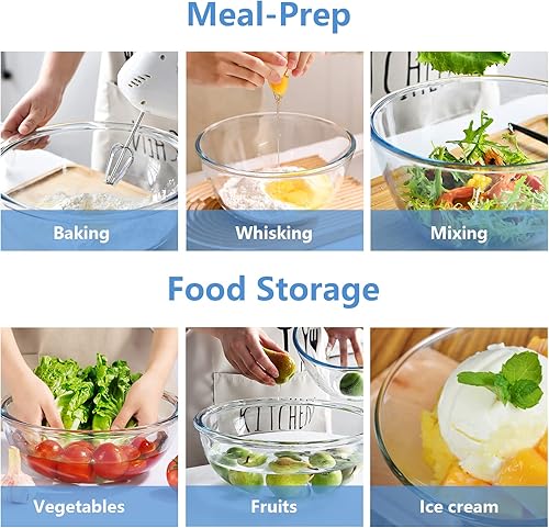 Miniatura 6 de Juego de 8 cuencos de vidrio con tapas, resistentes al calor (3.7 cuartos de galón, 2.1 cuartos de galón, 1.1 cuarto de galón, 0.53 cuartos de