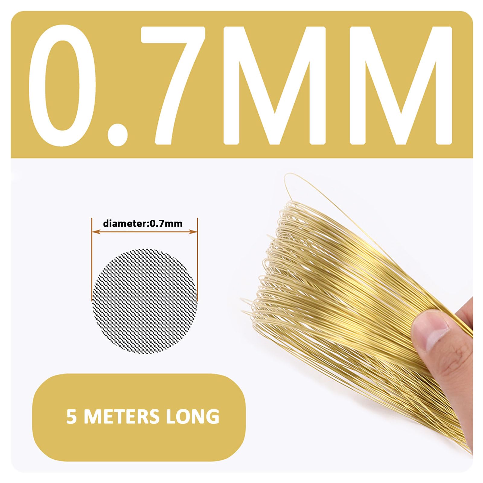 COYOUCO Diameter 0.7mm-2.5mm Brass Wire Length 5m Suitable for Handicraft Making, Jewelry Design, Electrical Engineering,0.7mm
