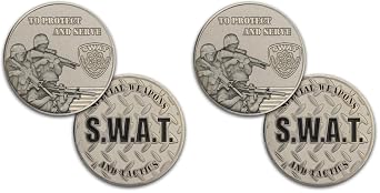 SWAT Team Police Challenge Coin - Police Military Challenge Coin - S.W.A.T to Protect and Serve - Designed by Military Veterans! Pack of 2
