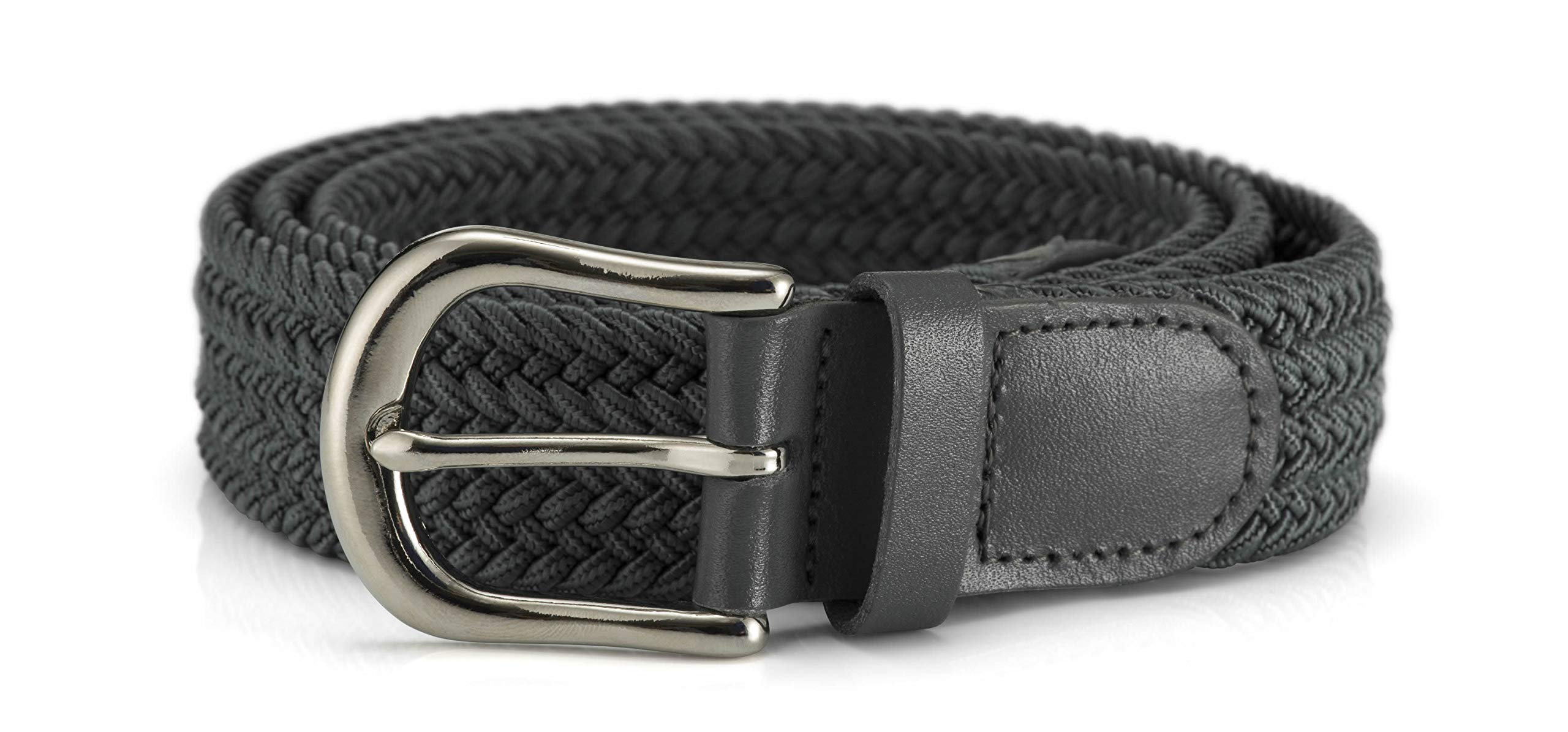 Streeze 30mm Stretch Belt - Braided Elastic Webbed Belt with Silver Metal Buckle (2XL, Dark Grey)