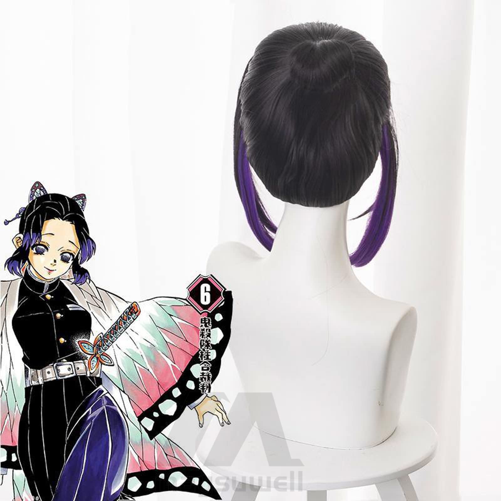 Black Mixed Purple Ponytail Short Cosplay Wig for Women Conventions Halloween Cos Anime Party Heat Resistant Synthetic Fabric Costume Hair - Image 4
