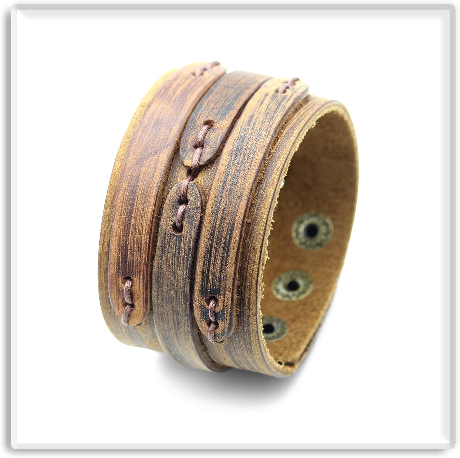 Xusamss Punk Rock Strap Wristband Wide Leather Cuff Bracelet - Image 5