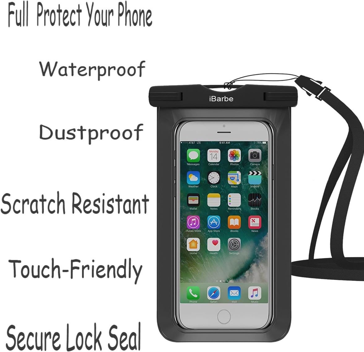 2 Pack Waterproof Case,iBarbe Universal Cell Phone Plasic TPU Dry Bag for iPhone 7 7 Plus 6S 6/6S Plus 5/S/SE 5C Samsung Galaxy Note 5 s8 s8 Plus S 8 S7 S6 Edge s5 etc.to 5.7 inch,Black+Blue