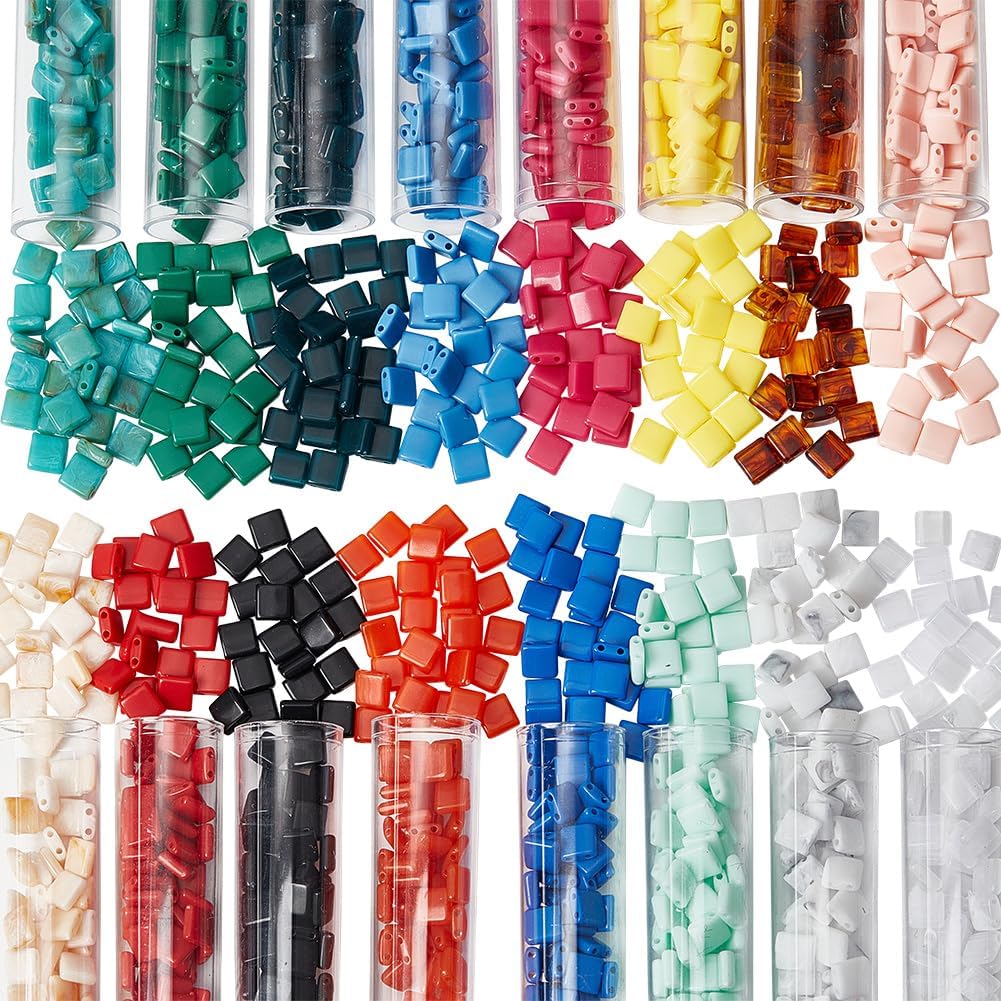 NBEADS 1120 Pcs 16 Colors 2 Hole Beads, 5.2x5.2mm Opaque Acrylic Spacer Seed Beads for Jewelry Design Necklace Bracelet Earring Making