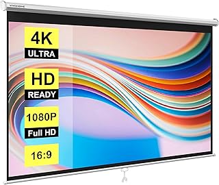 VIVOHOME Projector Screen Pull Down, 16:9 100 Inch Retractable Projectio...
