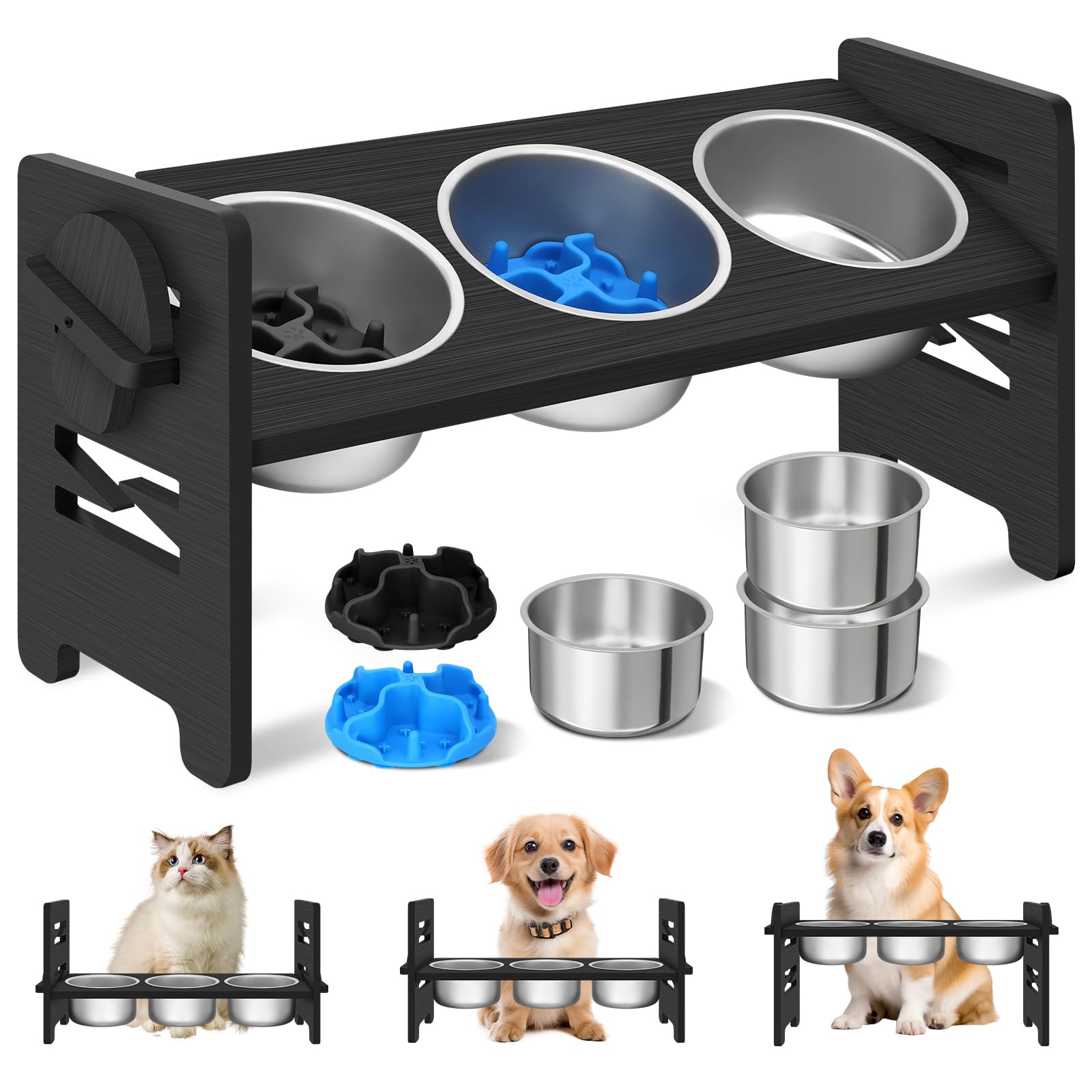 Bols pour chien de petite taille réglables en bambou anti-glouton