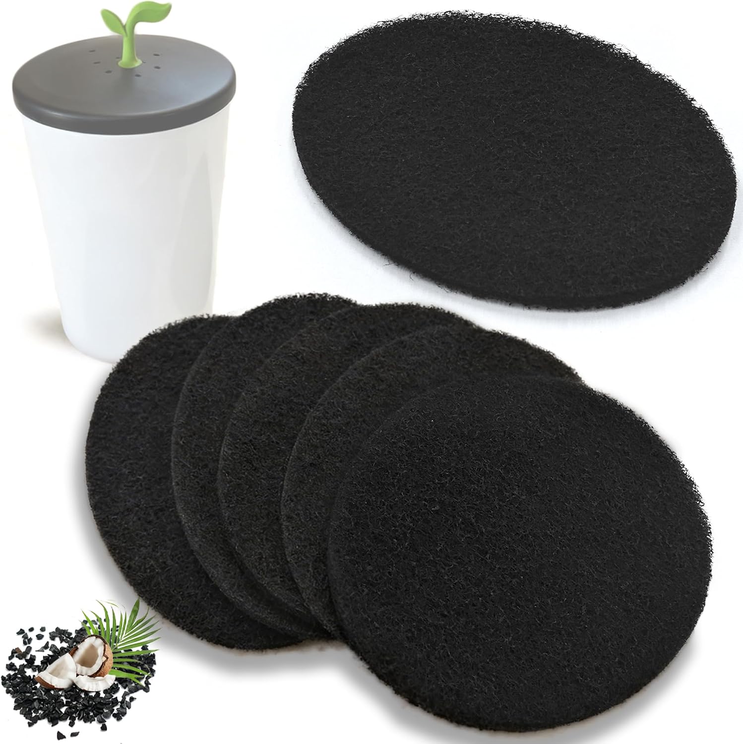 NewKe 6 Pack Natural Charcoal Filter Refills for Chef'n 401-420-120 EcoCrock Counter Compost Bin, Compost Bucket in Indoor, Oval-Shaped Charcoal Filters, Approx 6-1/2 x 5 in 3/8 in Thick