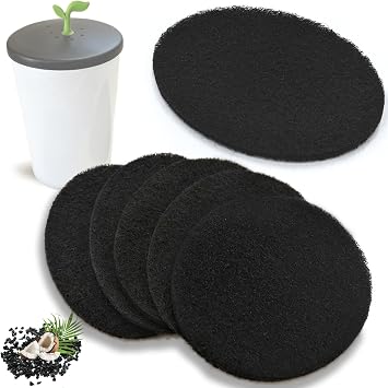 NewKe 6 Pack Natural Charcoal Filter Refills, Oval-Shaped Charcoal Filters | for Chefn 401-420-120 EcoCrock Counter Compost Bin, Compost Bucket in Indoor, Approx 6-1/2 x 5 in 3/8 in Thick