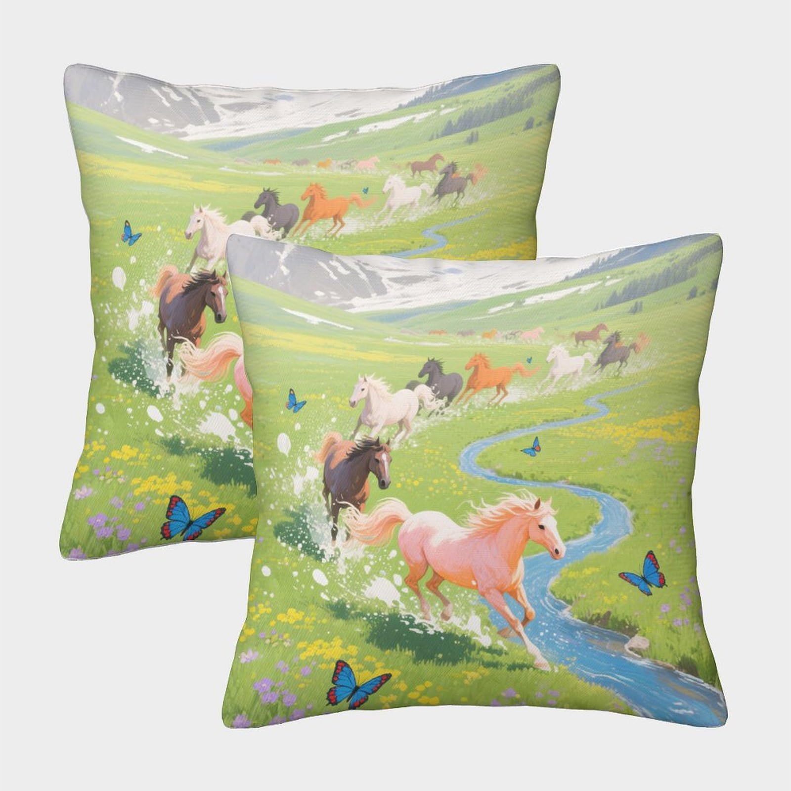QFVANSIYO Pastoral 3D Printed Horse Pillowcase Microfiber Bedding Bedroom Decor Horse Pillow Cover Soft for Adults Home Use 45x45cm