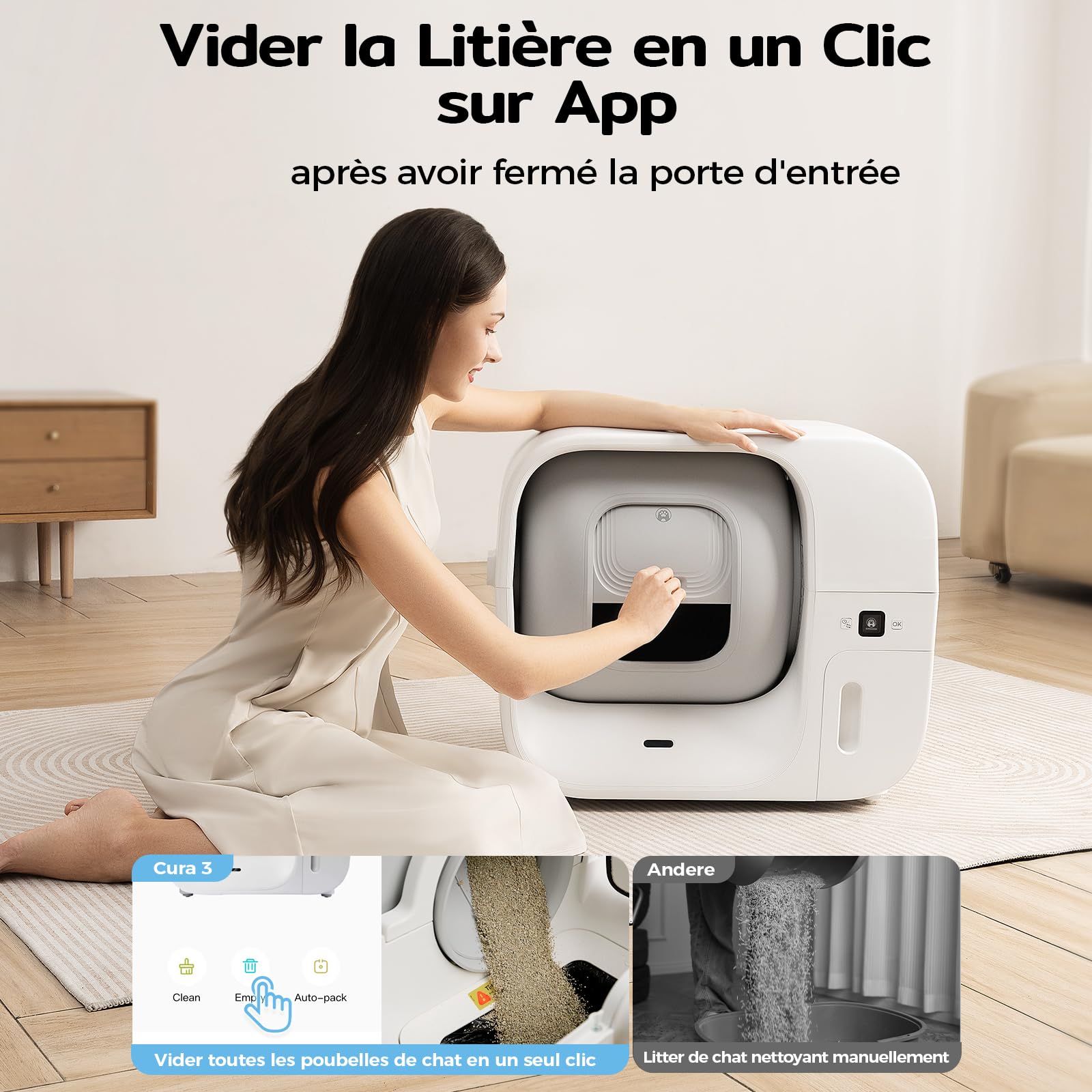 Amicura Cura3 Litiere Chat Autonettoyante Bac à Litter Automatic Sécurité TÜV Anti-Pincement Contrôle APP Anti-Odeur Anti-Fuites
