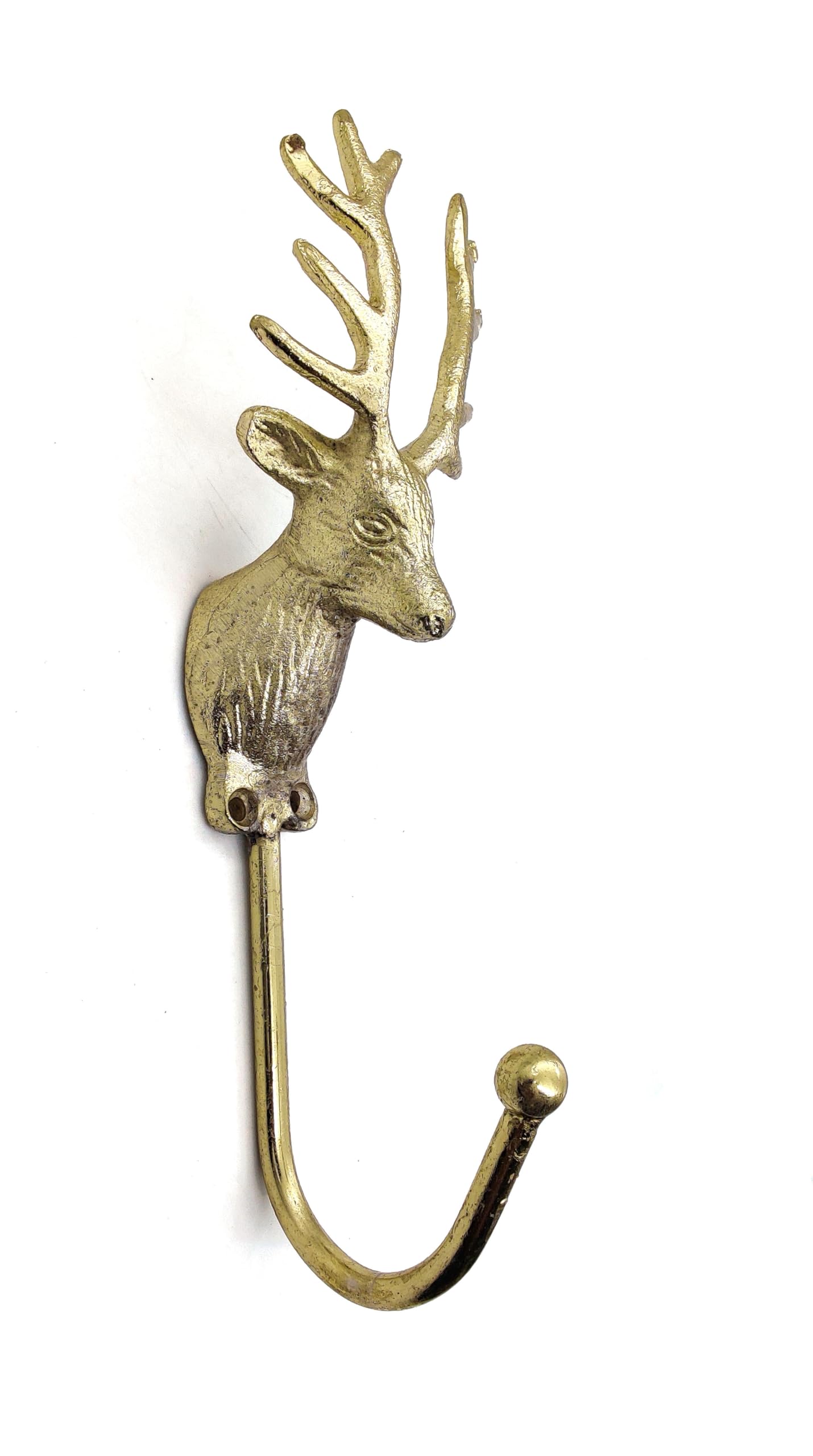 Maydahui 2 Pcs Retro Brass Deer Head Hooks - Vintage Cast Iron Wall Hooks, 4.33x6.3 Inch, For Coats & Decor - View #13