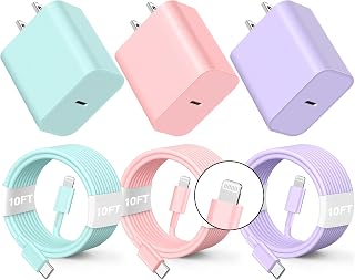 Compatible with iPhone Charger Fast Charging, [3Pack 10FT] 20W PD USB C Wall Charger Block with Type C to Lighting Cable Compatible with iPhone 14/13/12 Pro Max/11/XS/XR/X/8/Plus