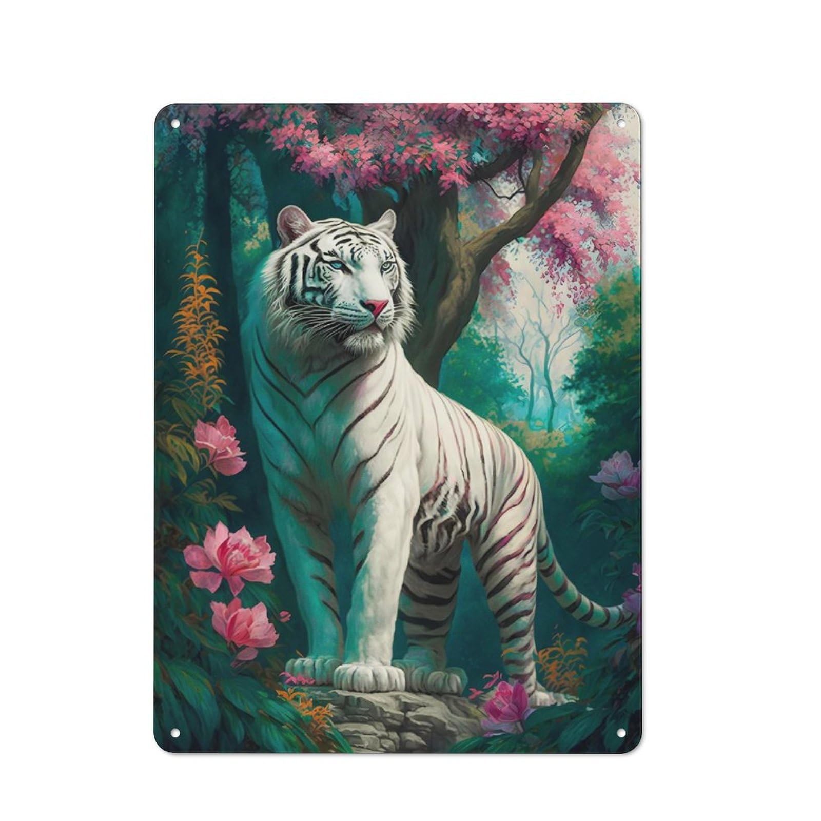 Junmoney White Tiger Retro Metal Wall Sign 40X30cm For Man Cave Or Games Room, For Man Cave Decor Fans Refreshing A Room In Autumn